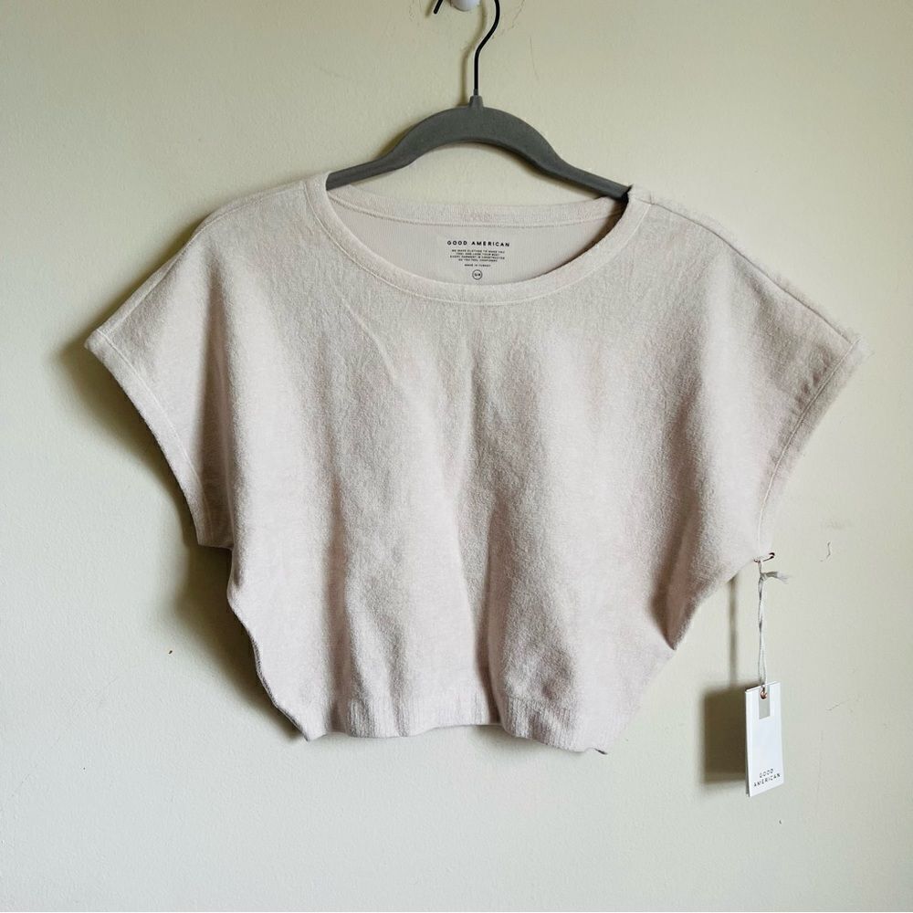 GOOD AMERICAN Terry Crop Tee in Bone Size 3/4 (L/XL) - Picture 4 of 9